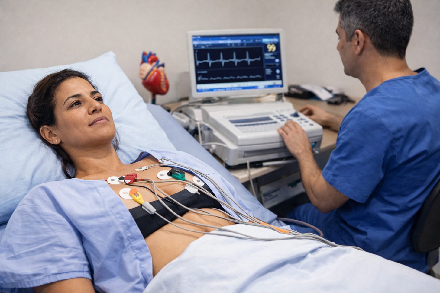 O eletrocardiograma é um dos exames cardiológicos mais comuns para identificar arritmias e alterações no ritmo do coração.